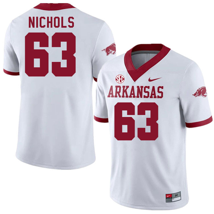 Men #63 Addison Nichols Arkansas Razorbacks College Football Jerseys Stitched-Alternate White